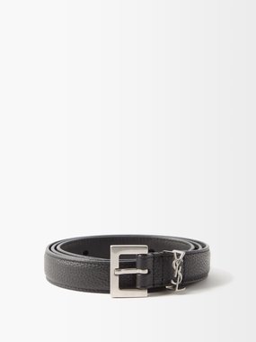 Saint Laurent Double Buckle Croc-Embossed Leather Belt