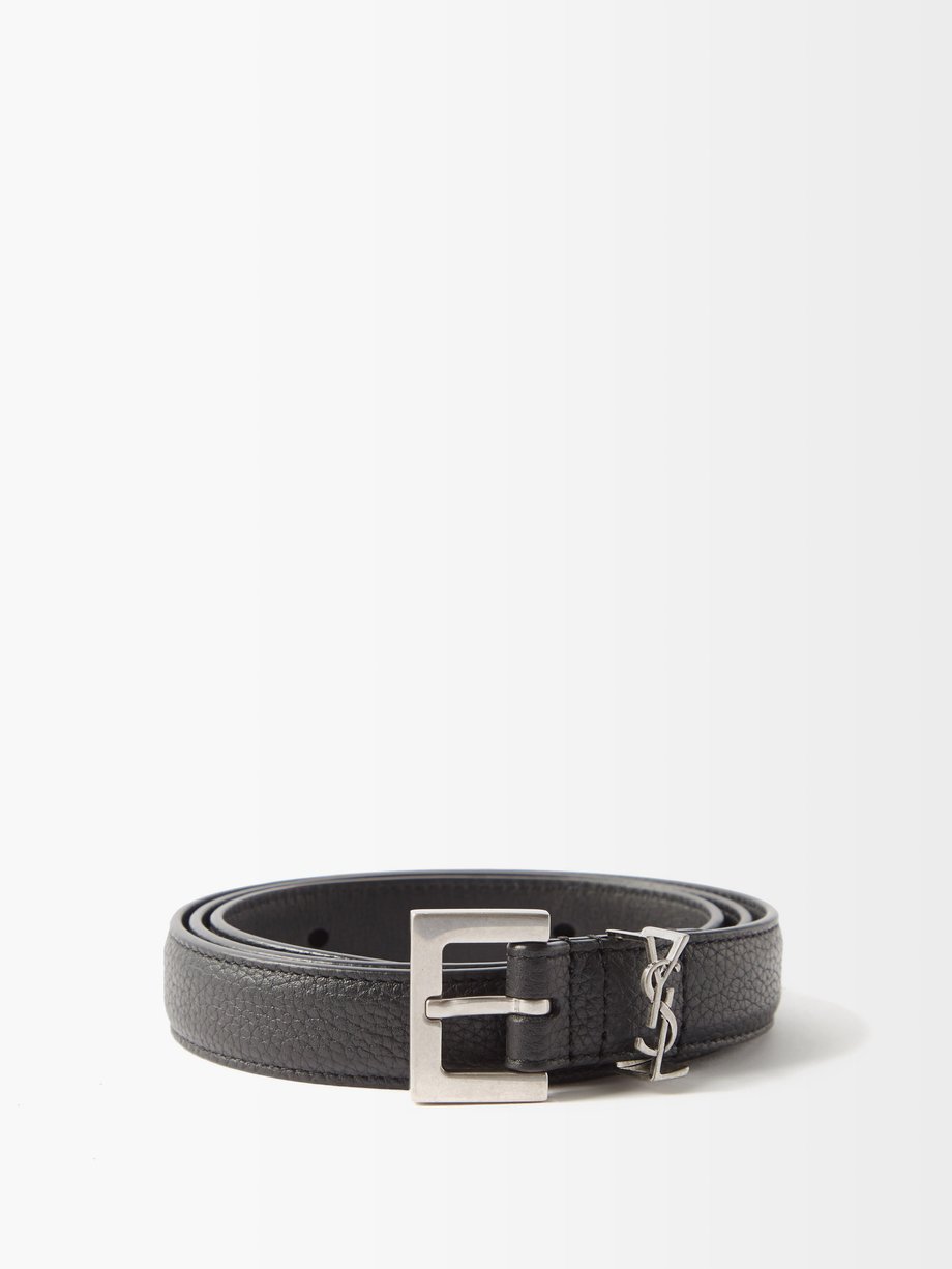 Saint Laurent Monogram Keeper Leather Belt Black