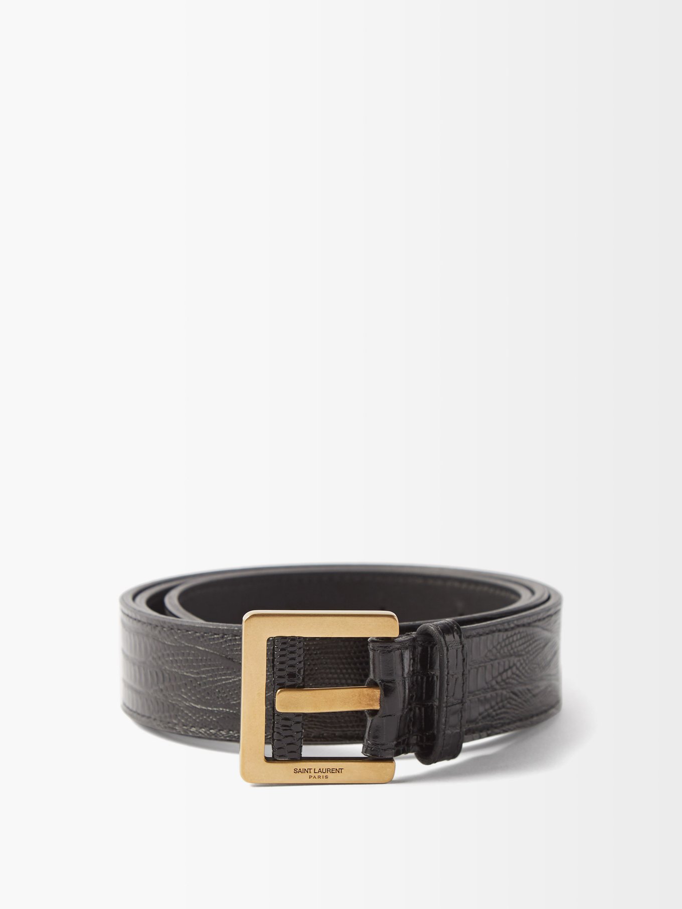 Saint Laurent Black Leather Square Buckle Belt