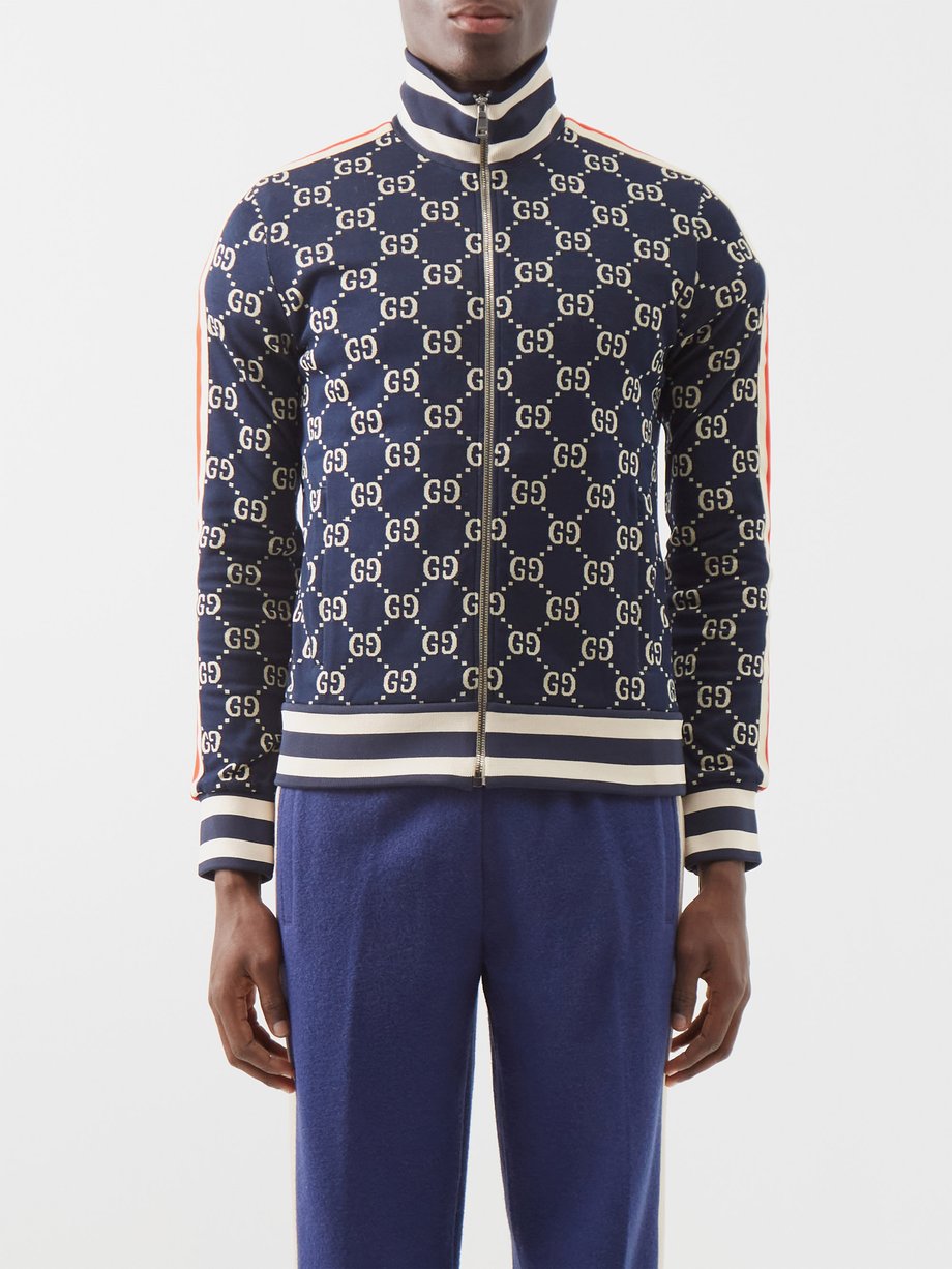 Blue GG-jacquard cotton-terry track jacket | Gucci | MATCHES UK