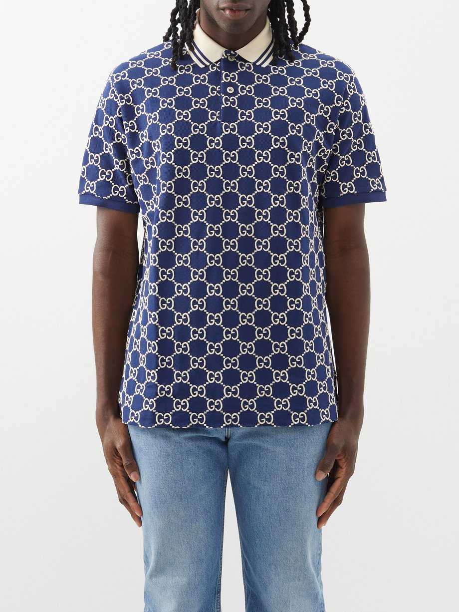 | MATCHES piqué polo shirt cotton-blend | Gucci UK Blue GG-embroidered