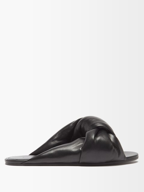 Black Drapy knotted leather slides Balenciaga MATCHES UK