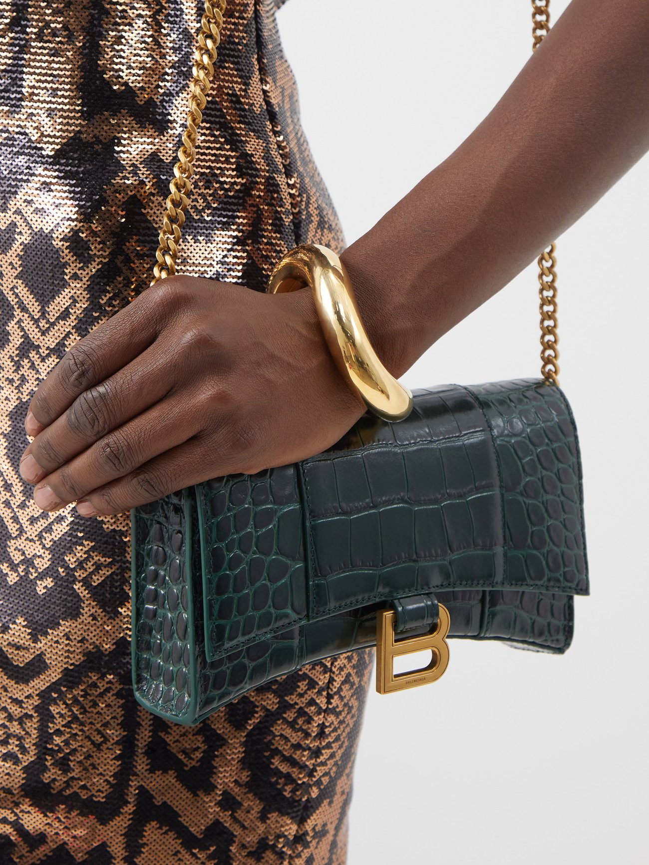 Balenciaga Hourglass croc-effect leather shoulder bag - Women - Black Cross-body Bags