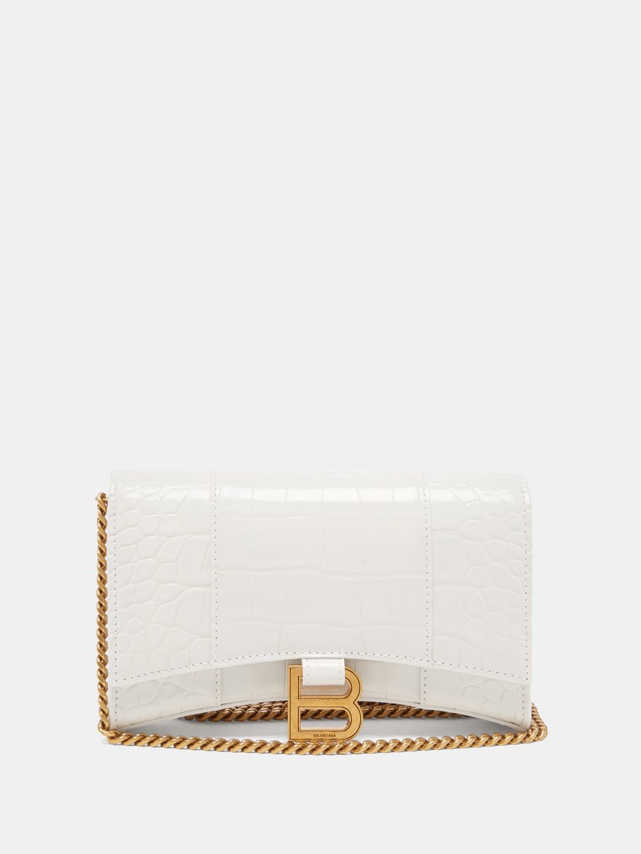 White Hourglass crocodile-effect leather cross-body bag | Balenciaga ...