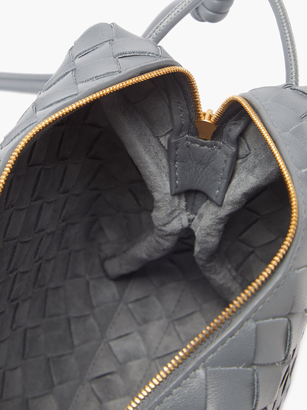 Bottega Veneta Mini Loop Bag in Agate Grey & Muse Brass, Grey. Size all.