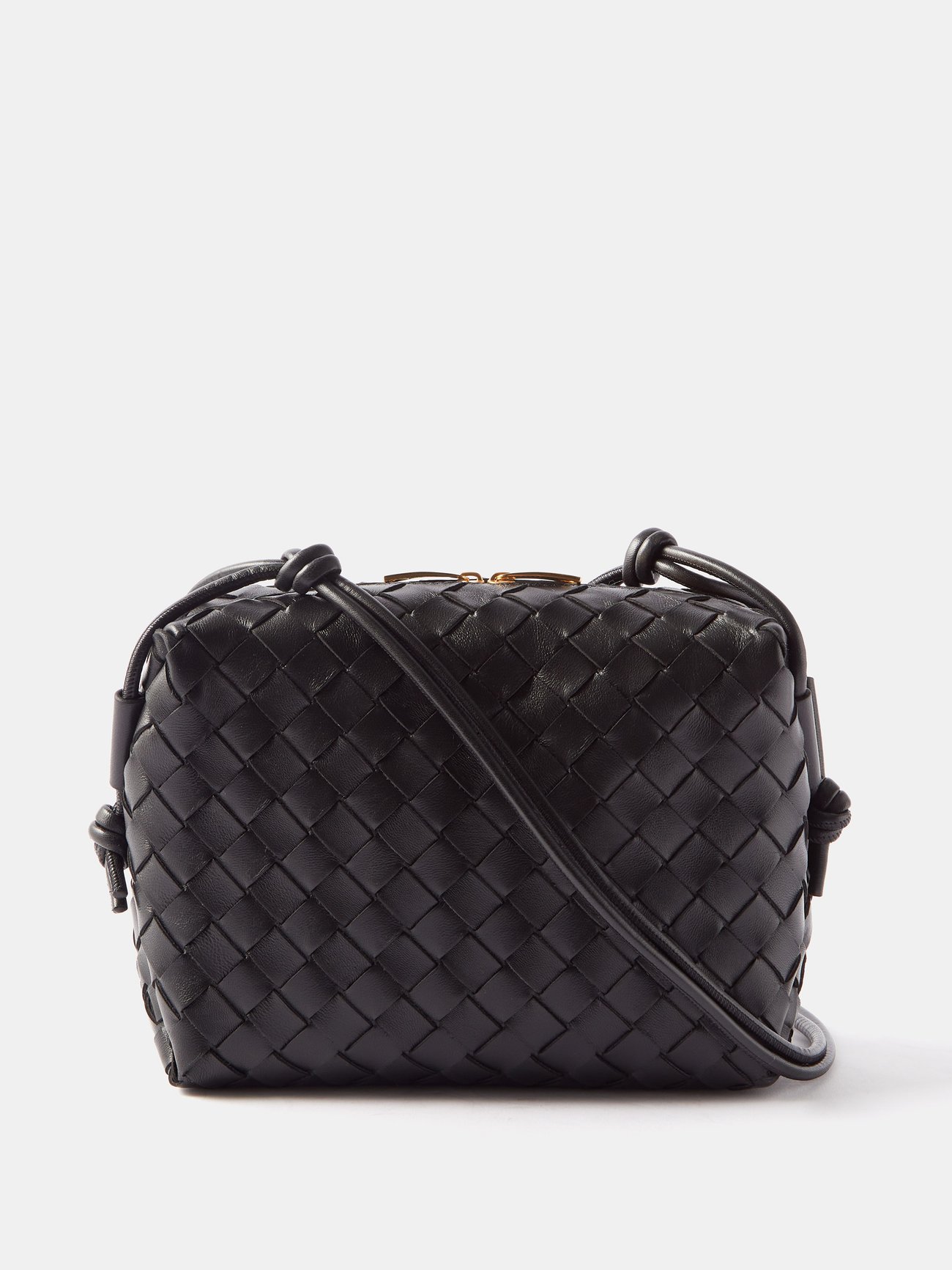 Black Loop small Intrecciato-leather cross-body bag, Bottega Veneta