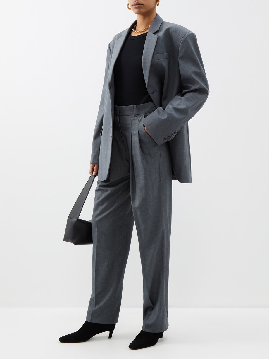 Grey Gelso pleated Tencel-blend trousers | The Frankie Shop 