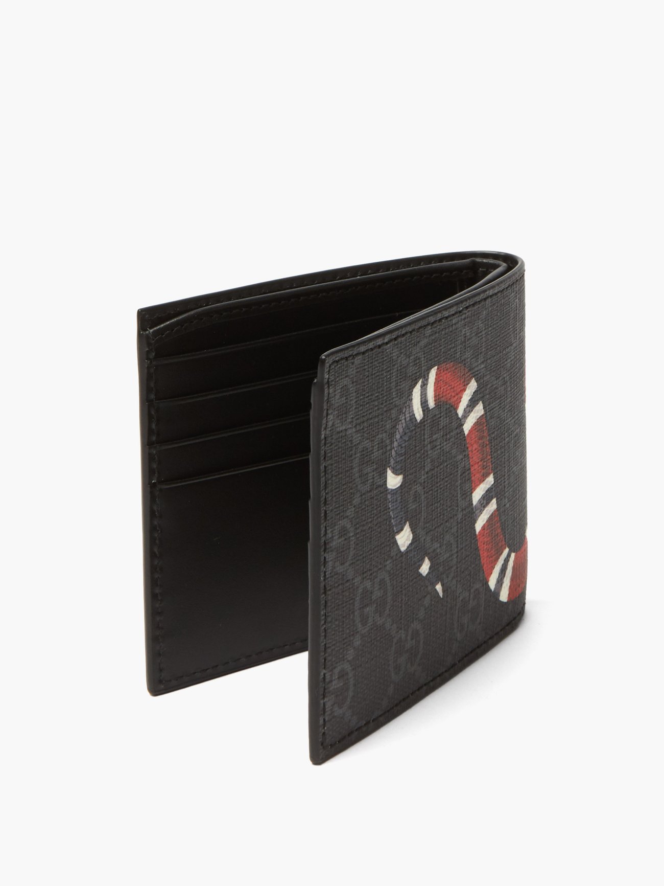 Gucci Black Snake-print GG-Supreme wallet  매치스패션, 모던 럭셔리 온라인 쇼핑