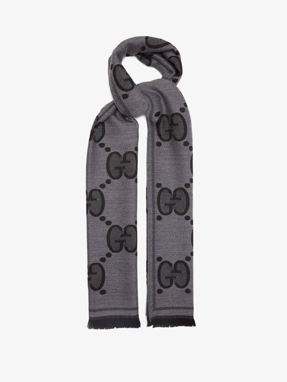 Grey GG-jacquard wool scarf | Gucci | MATCHES UK