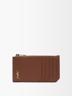 Saint Laurent Debossed Logo Cardholder in Beige