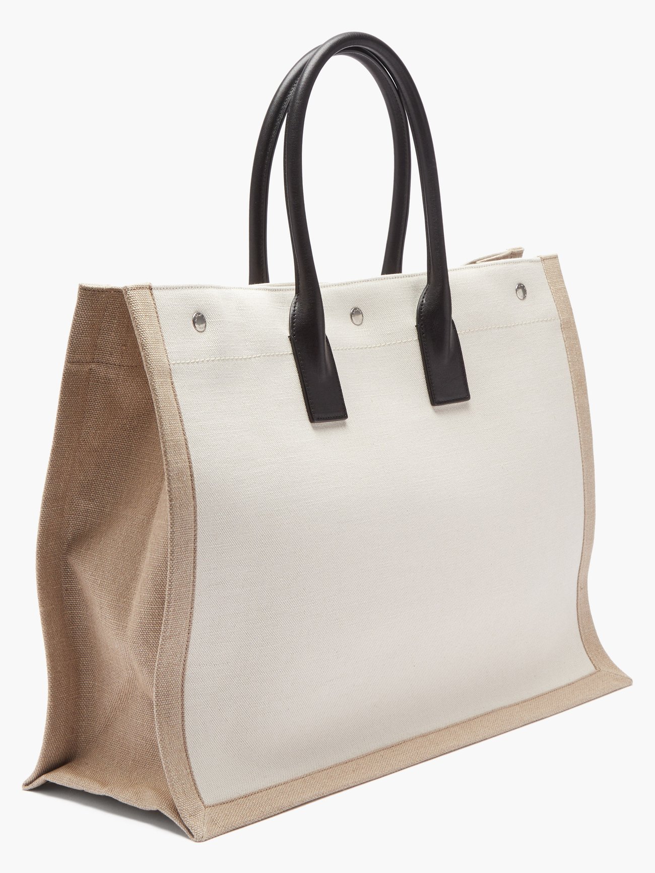 White Rive Gauche logo-printed linen-blend tote bag, Saint Laurent