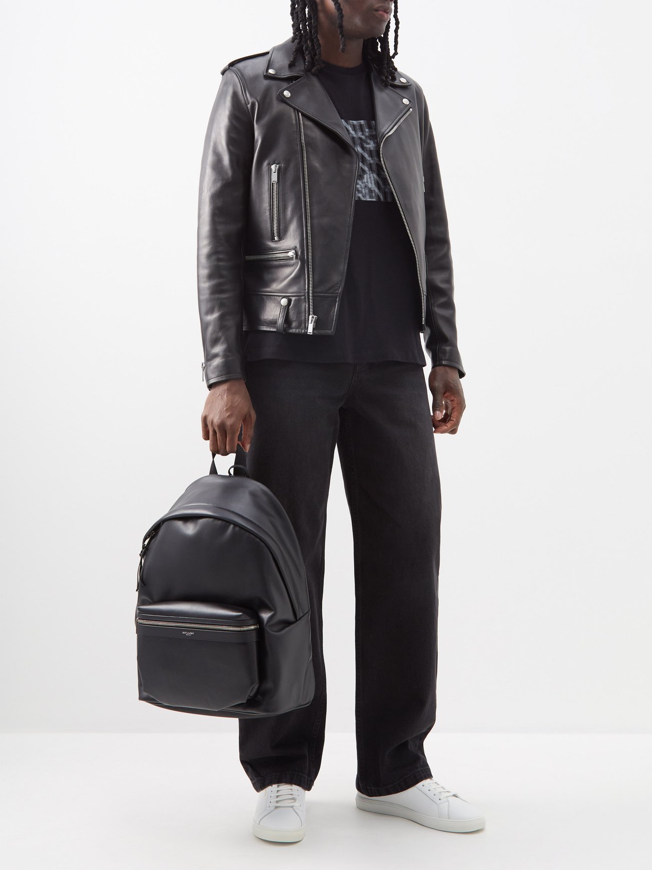 Yves Saint Laurent City Backpack With Patches Black Twill And Leather