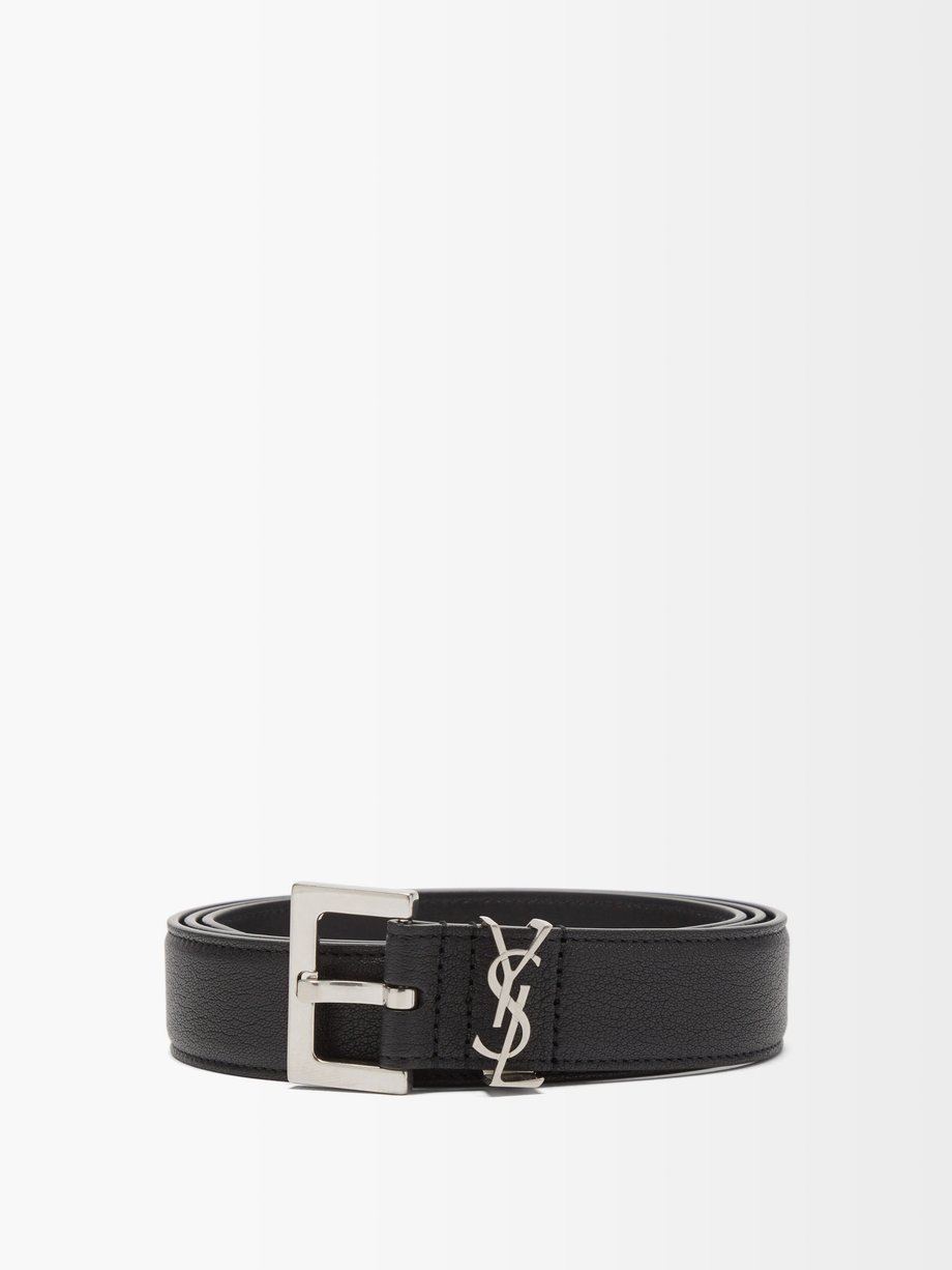 Saint Laurent Monogram Leather Belt in Black