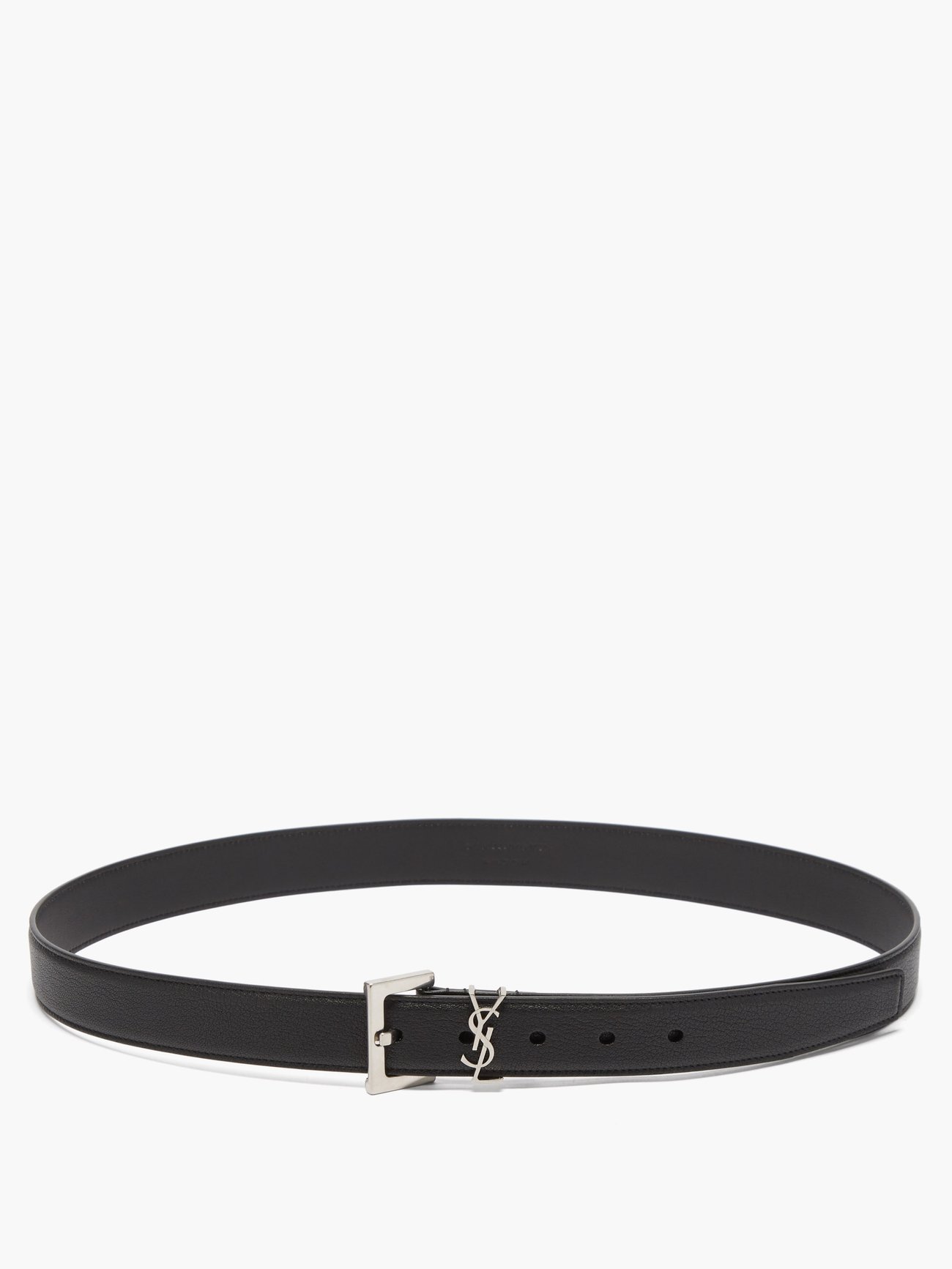 Saint Laurent Monogram Keeper Leather Belt Black