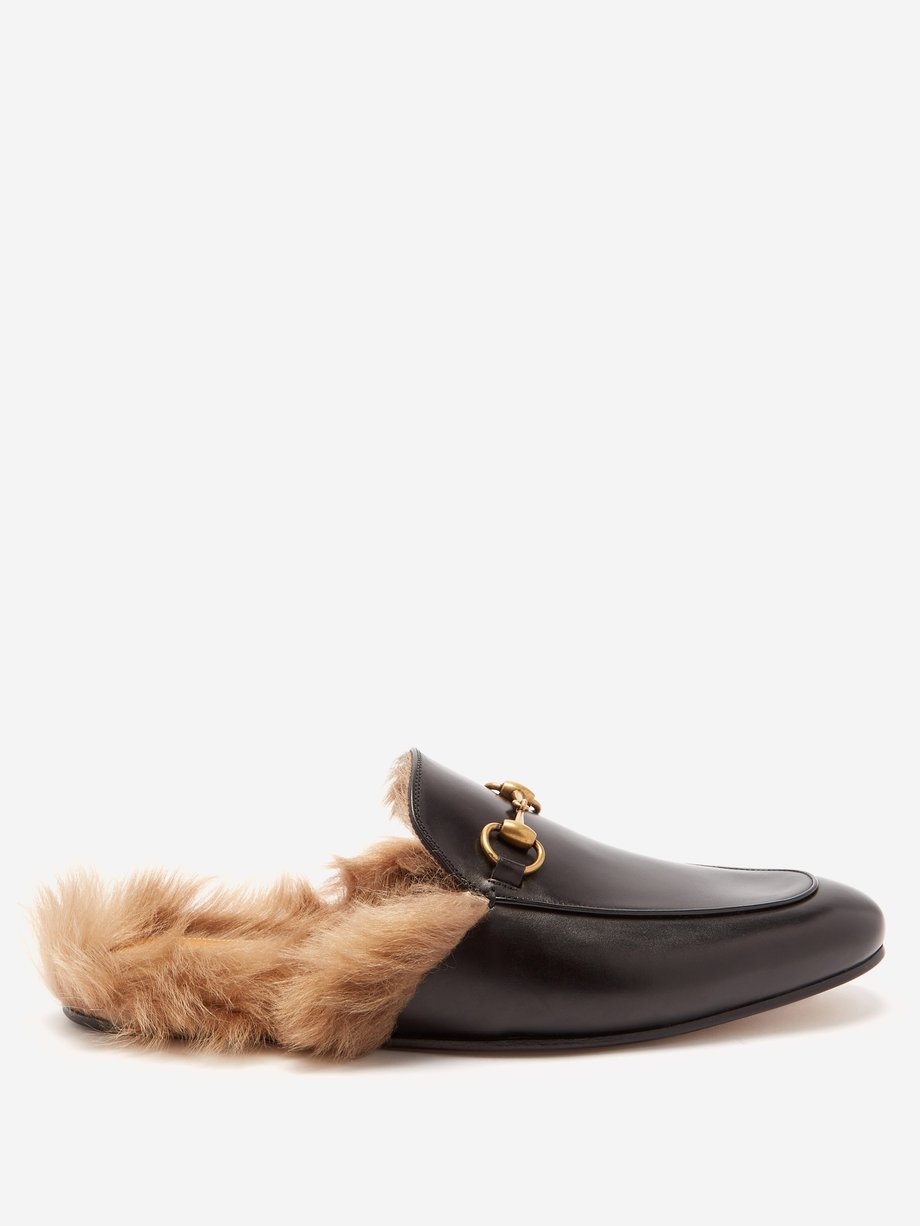 Gucci Princetown shearling and leather backless loafers