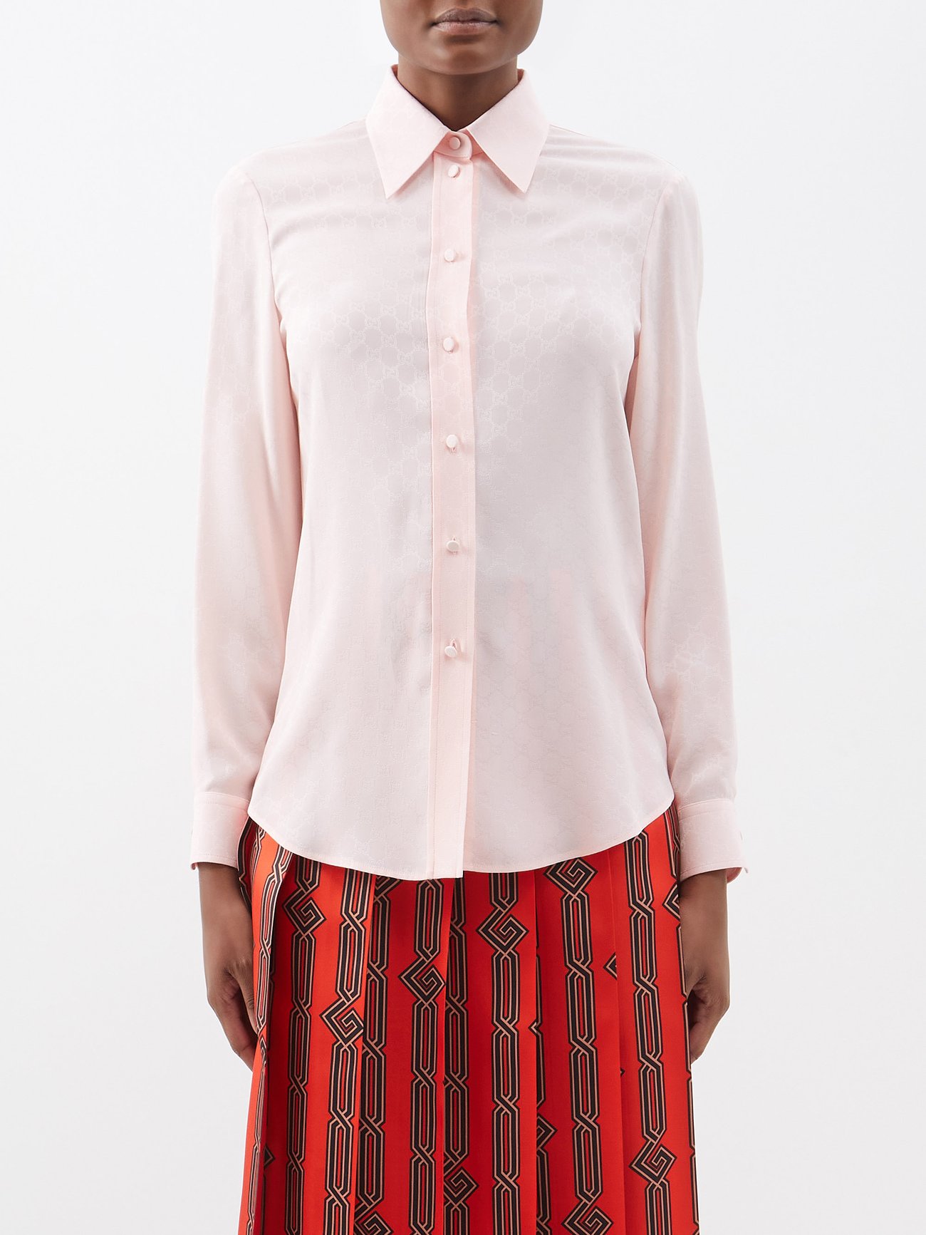 Pink GG-jacquard silk-crepe shirt | Gucci | MATCHESFASHION AU