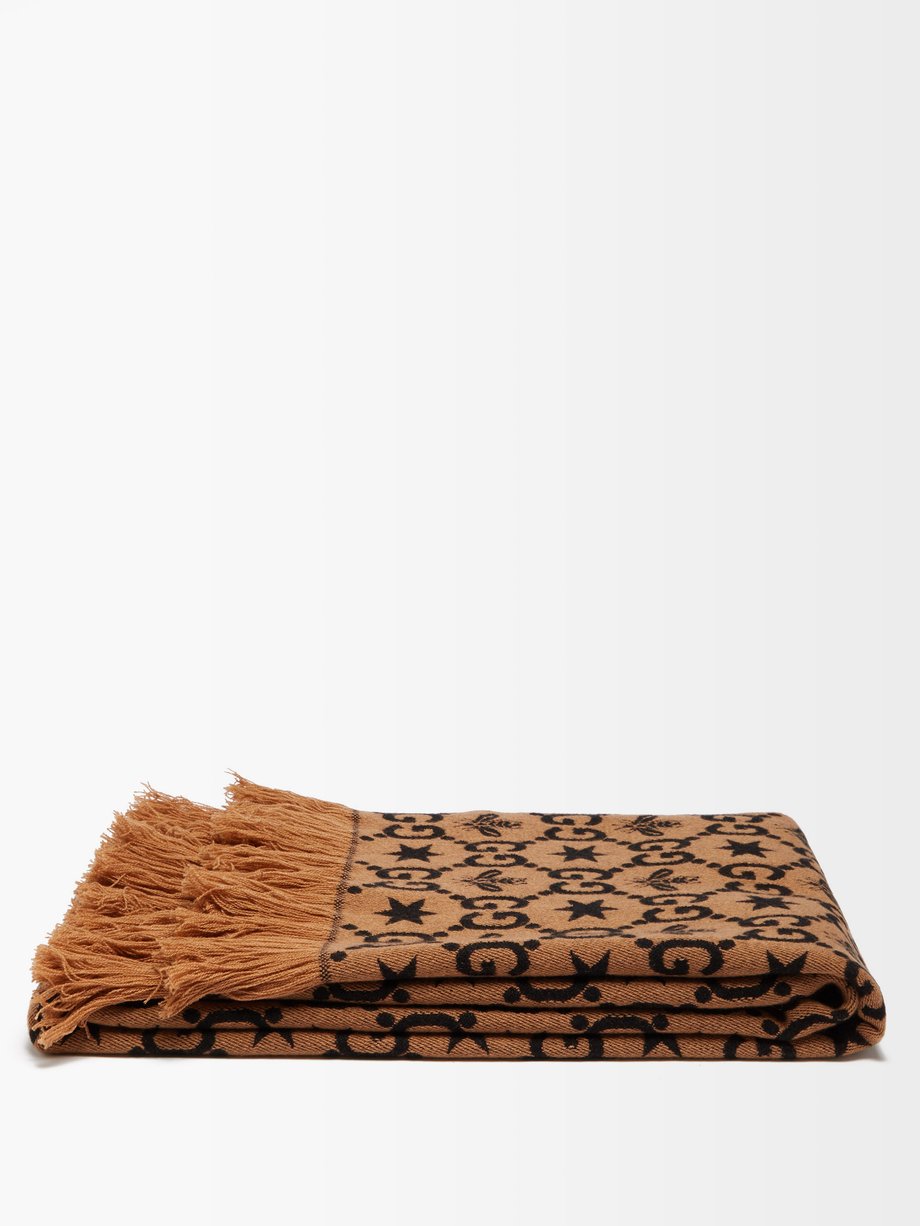 Beige GG-monogram jacquard blanket, Gucci