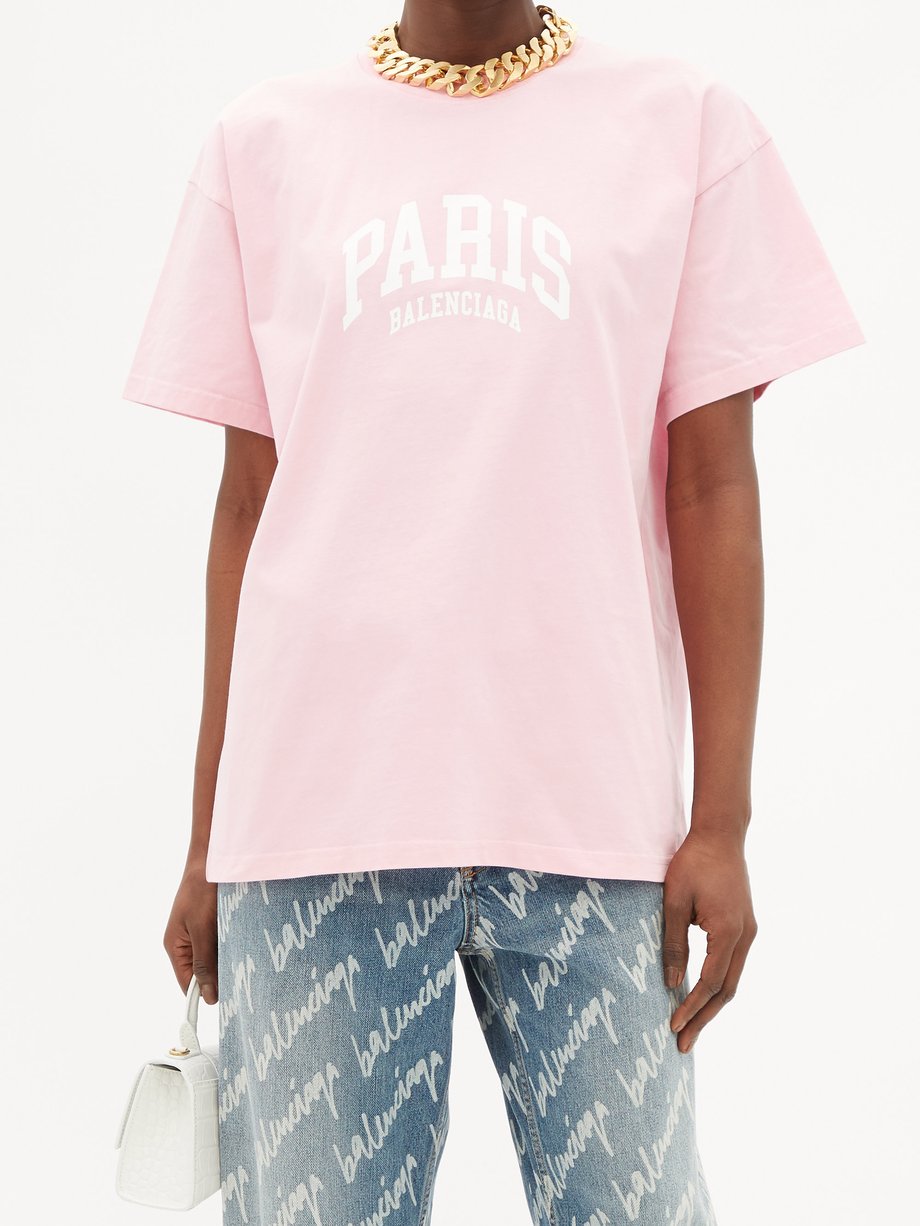 Pink Paris logo-print T-shirt | Balenciaga | MATCHESFASHION US
