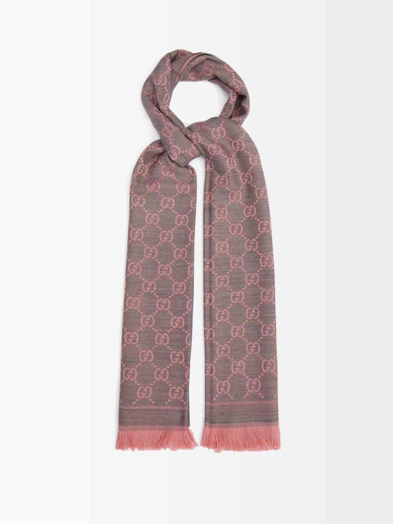 Grey GG-jacquard reversible wool scarf | Gucci | MATCHESFASHION UK