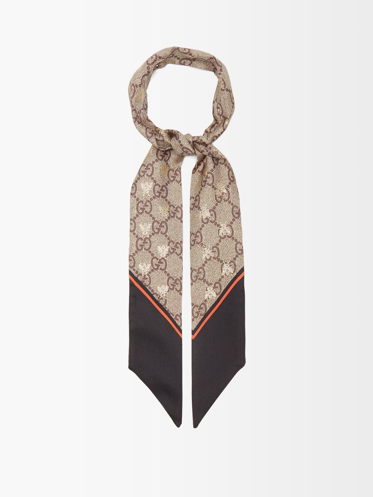 Brown GG and bee-jacquard silk-twill scarf | Gucci | MATCHESFASHION US