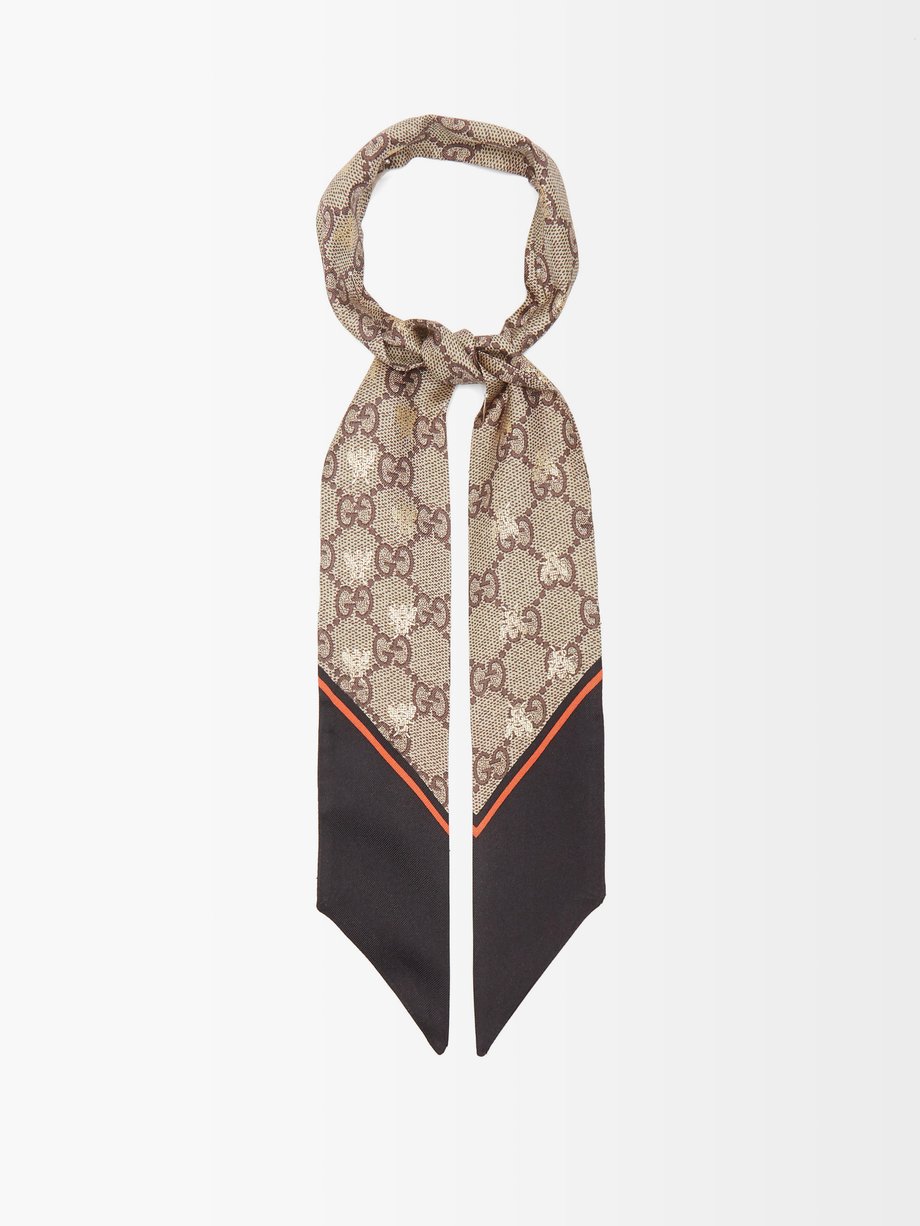Gucci GG and bee-jacquard silk-twill scarf