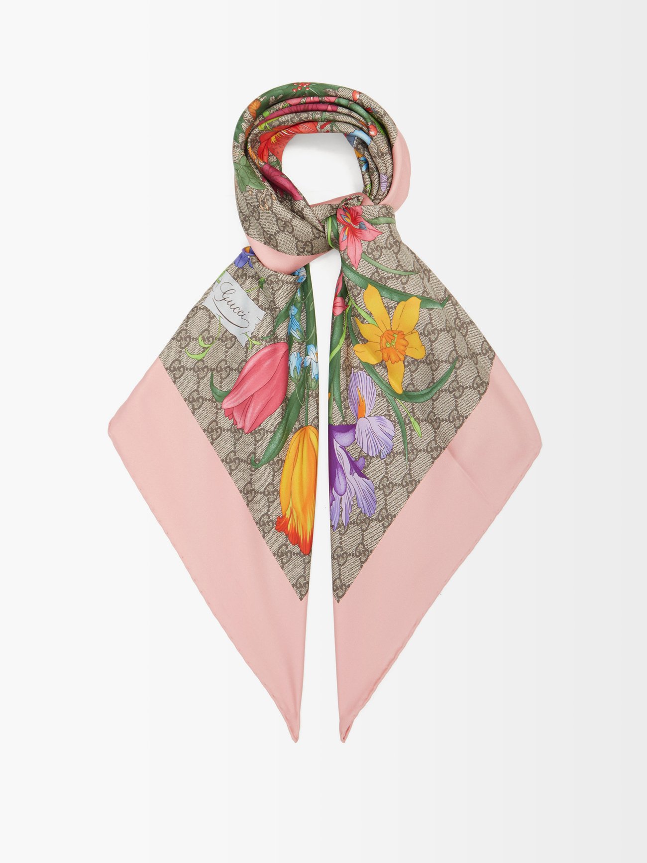 Dolce and Gabbana Multicolor Pink Silk Floral Mini Scarf Headscarf