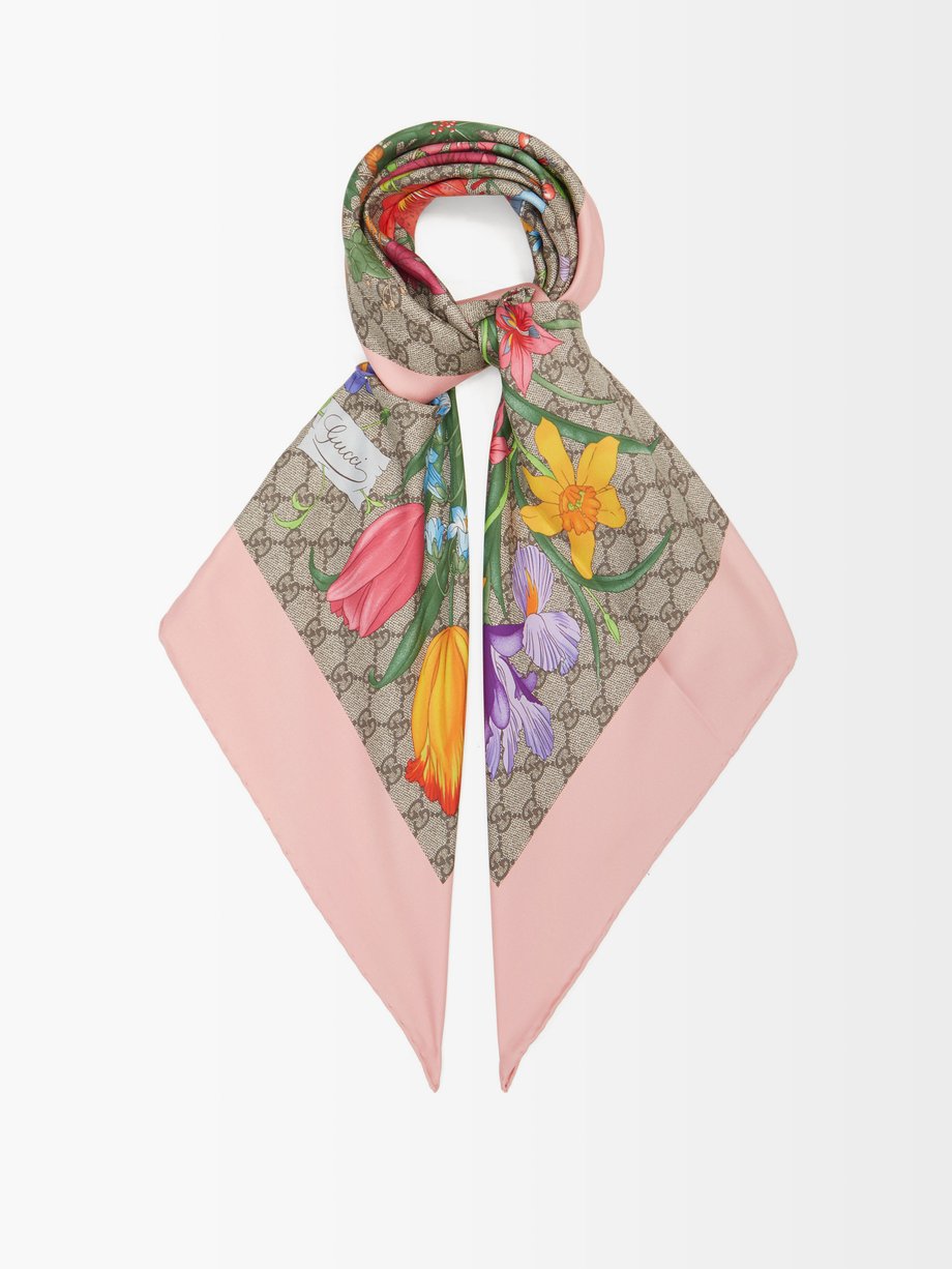 Beige GG and Flora-print silk scarf | Gucci | MATCHESFASHION UK