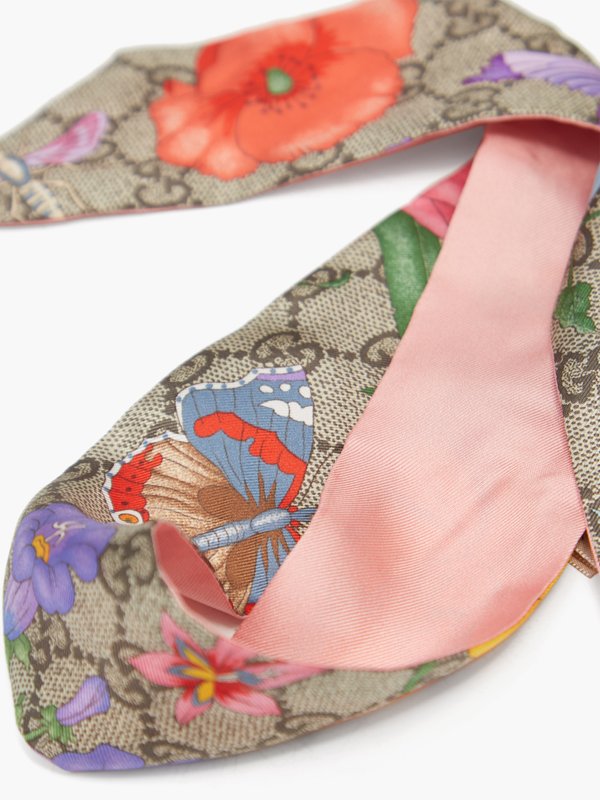 Gucci GG Supreme-jacquard and floral-print silk scarf