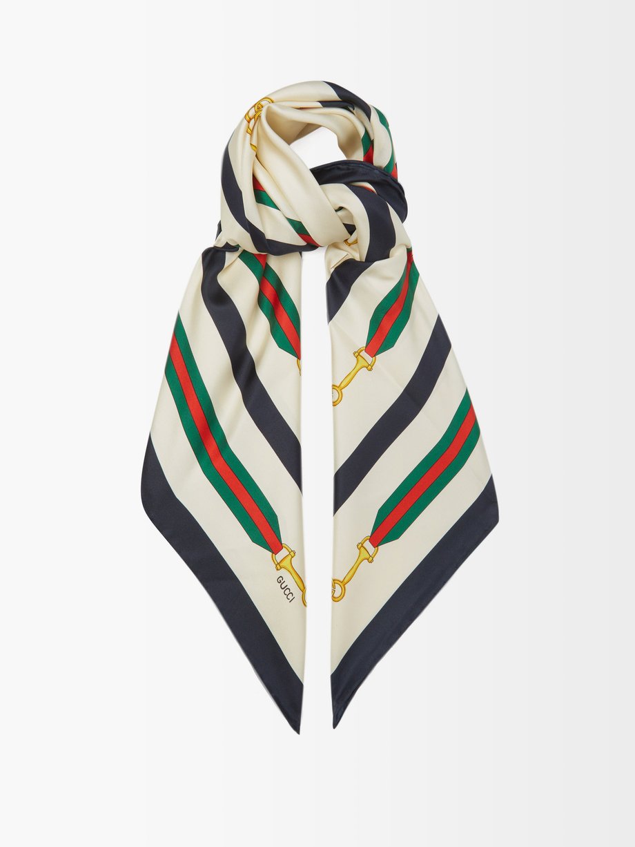 Gucci Horsebit Web stripe printed silk scarf