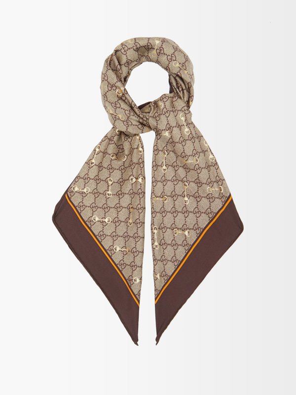 Neutral GG Supreme-jacquard horsebit-print silk scarf | Gucci