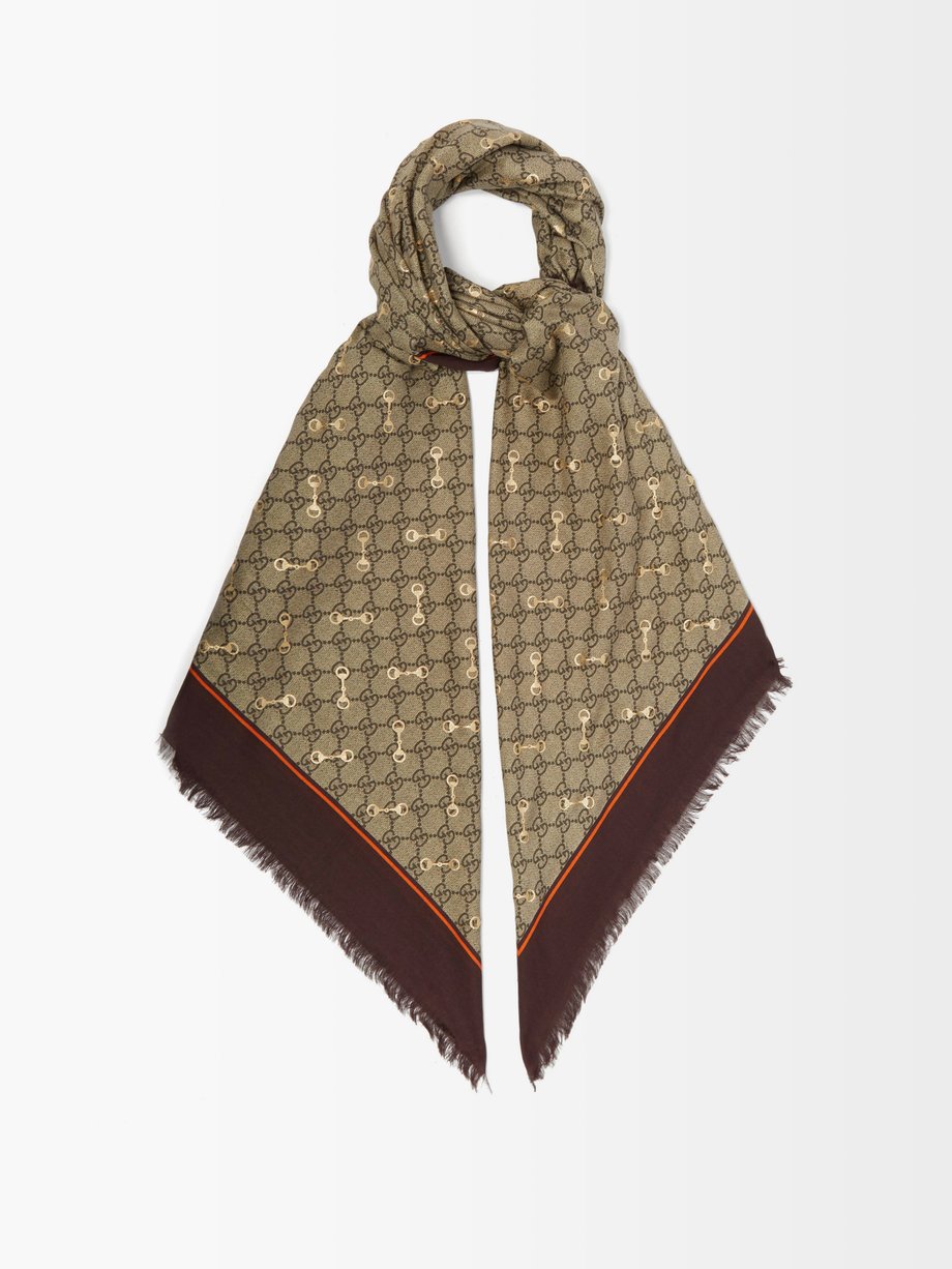 Gucci GG & Horsebit-print modal-blend twill scarf