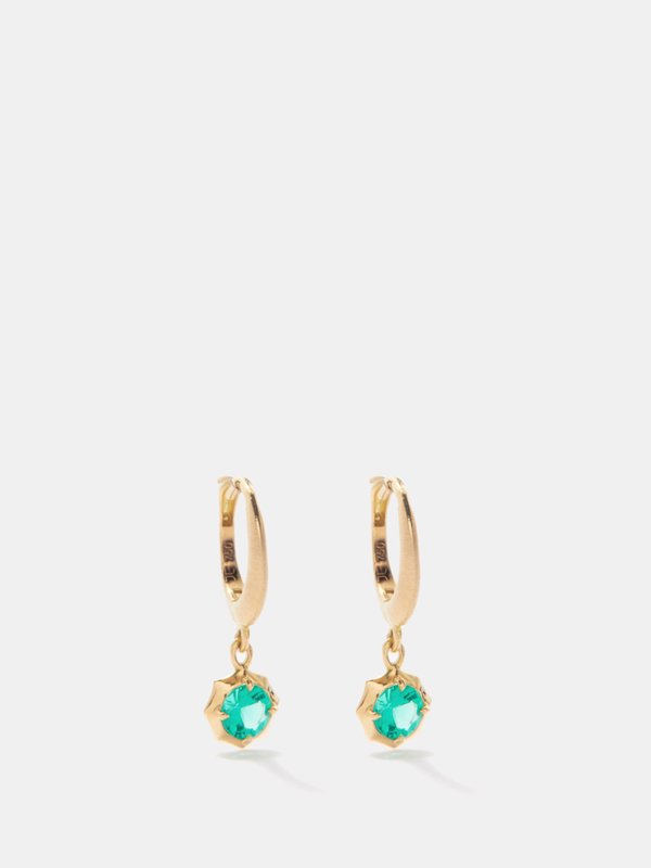 Jade Trau Sophisticated emerald & 18kt gold hoop earrings