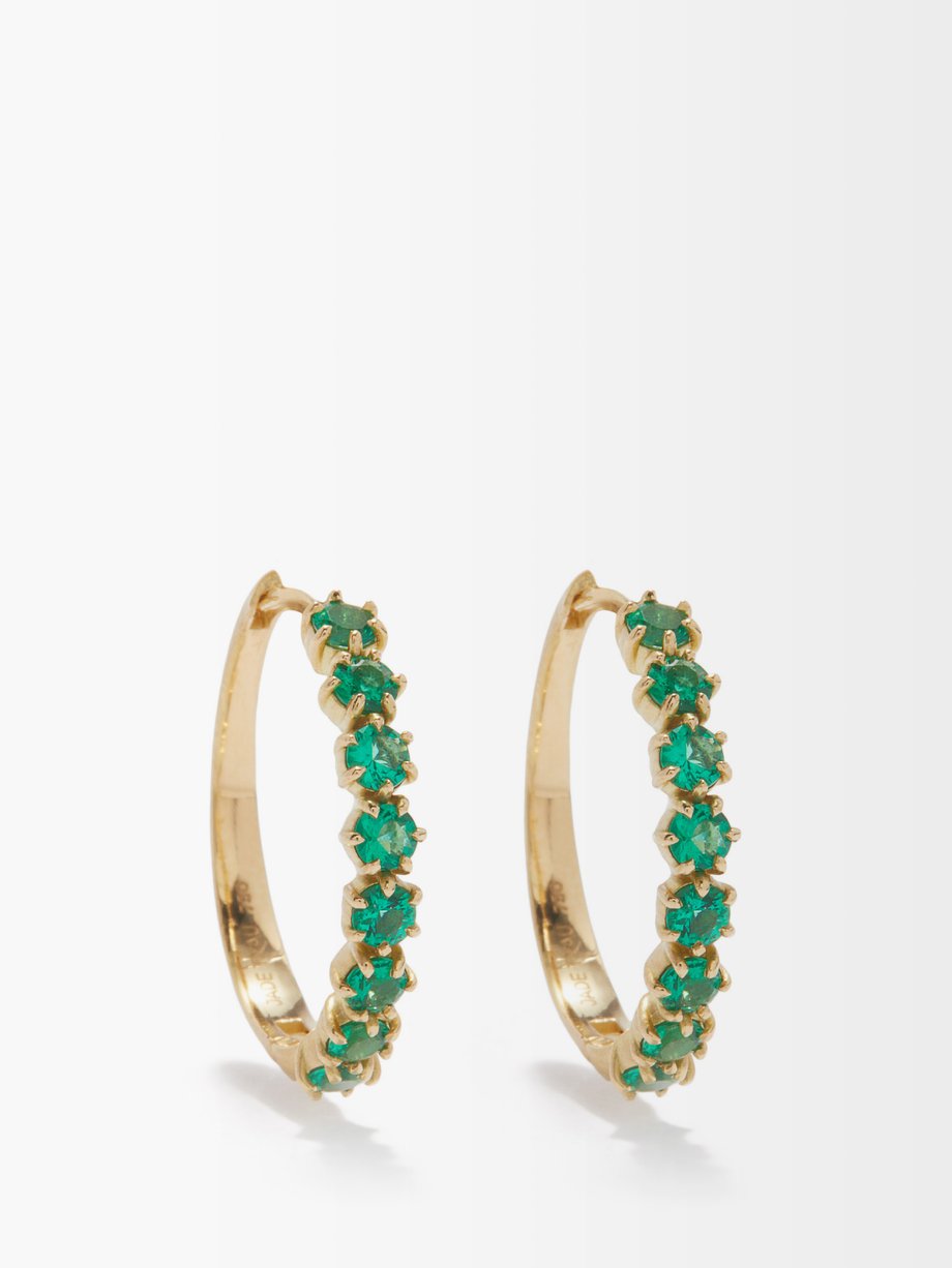 Jade Trau Catherine emerald & 18kt gold huggie earrings