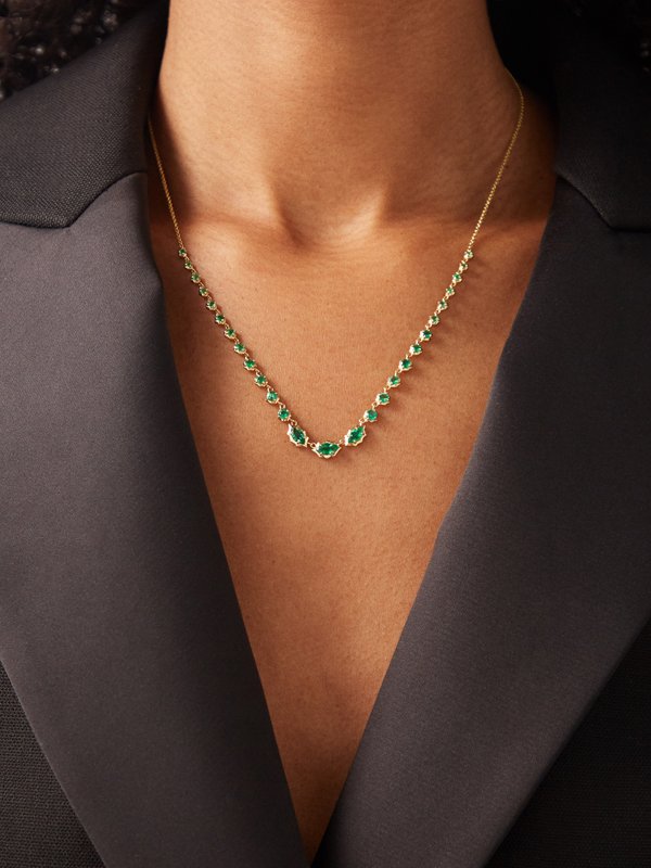 Jade Trau Maverick Riviera emerald & 18kt gold necklace