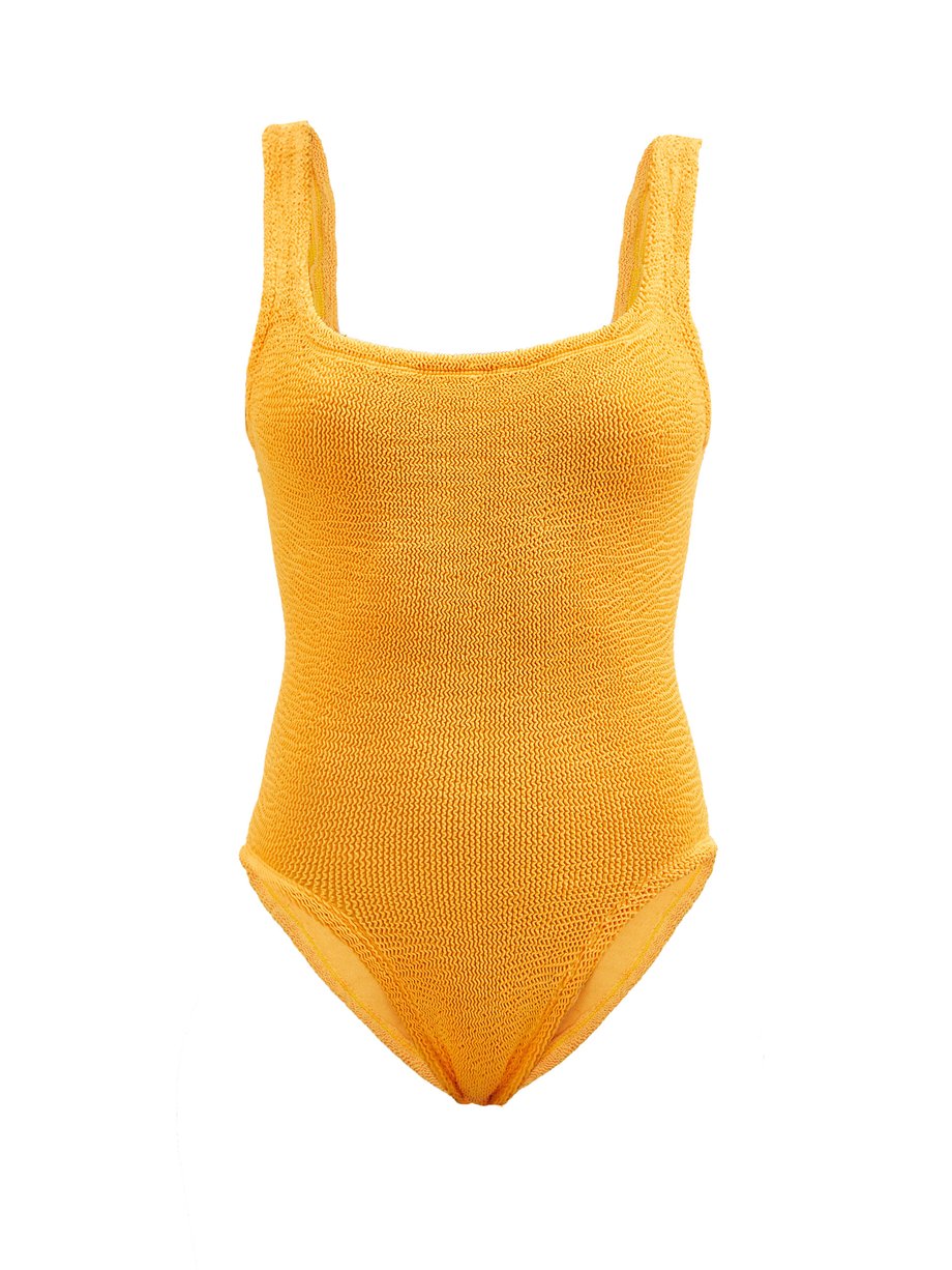 Orange Square-neck crinkle-knit swimsuit | Hunza G | MATCHESFASHION UK