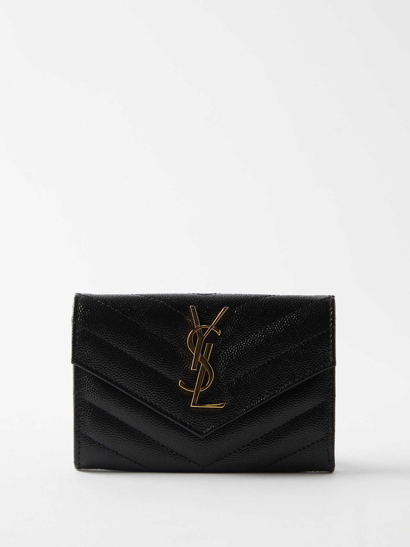 YSL Saint Laurent Small Quilted Black Leather Envelope Wallet On