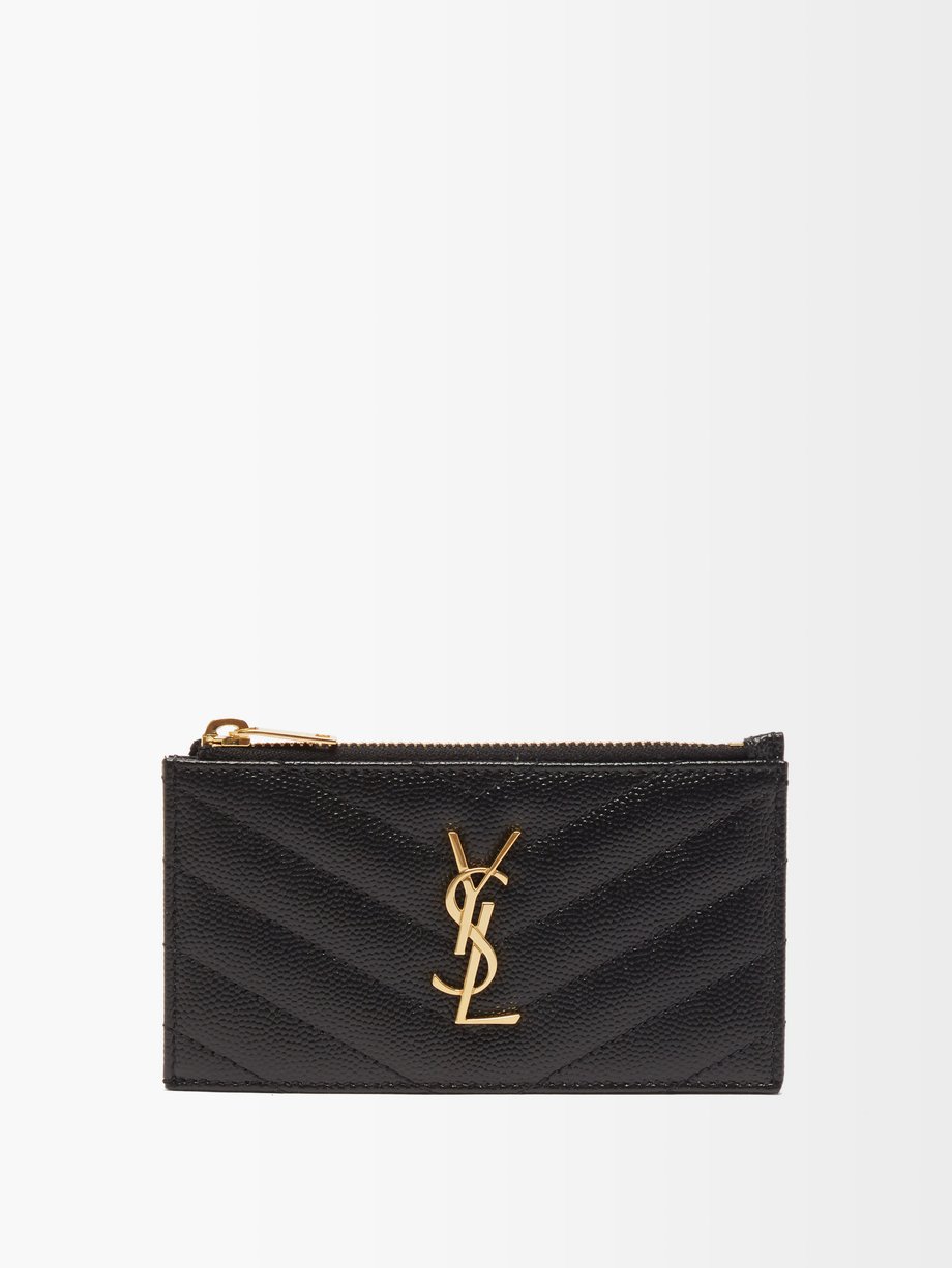 YSL Quilted Leather Card Holder in White - Saint Laurent