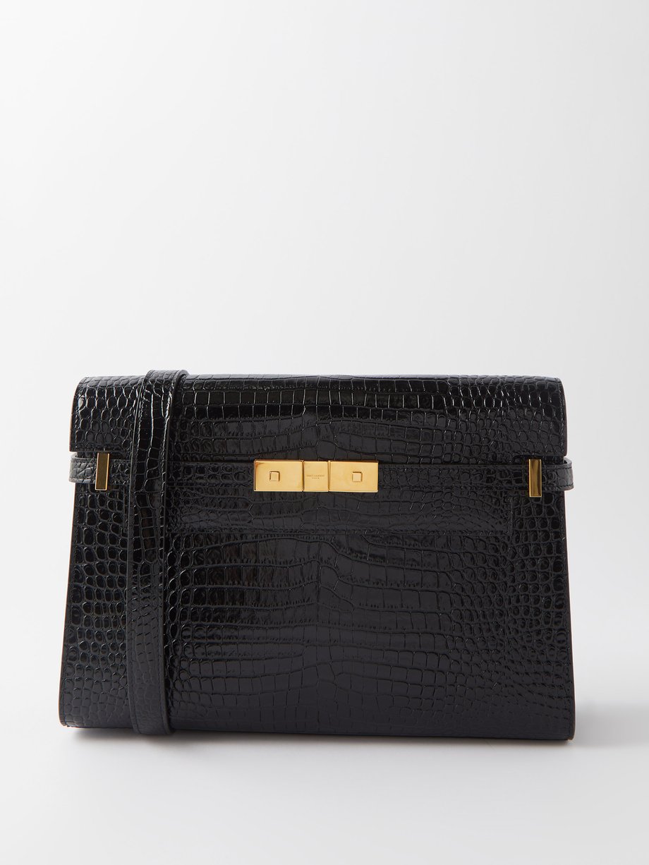 Black Manhattan croc-effect leather shoulder bag | Saint Laurent ...