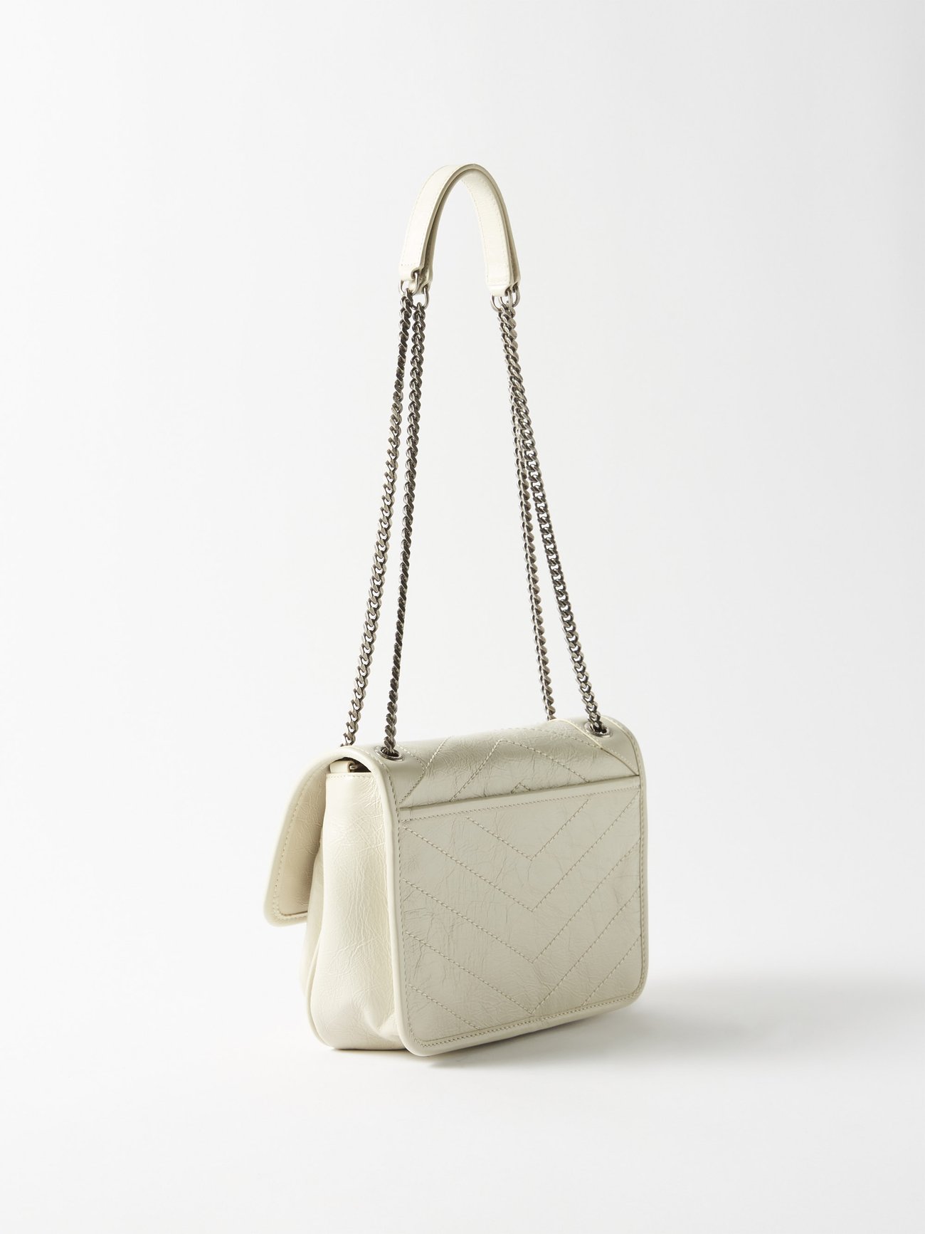 Saint Laurent Niki Baby in Crinkled Vintage Leather - White - Fablle