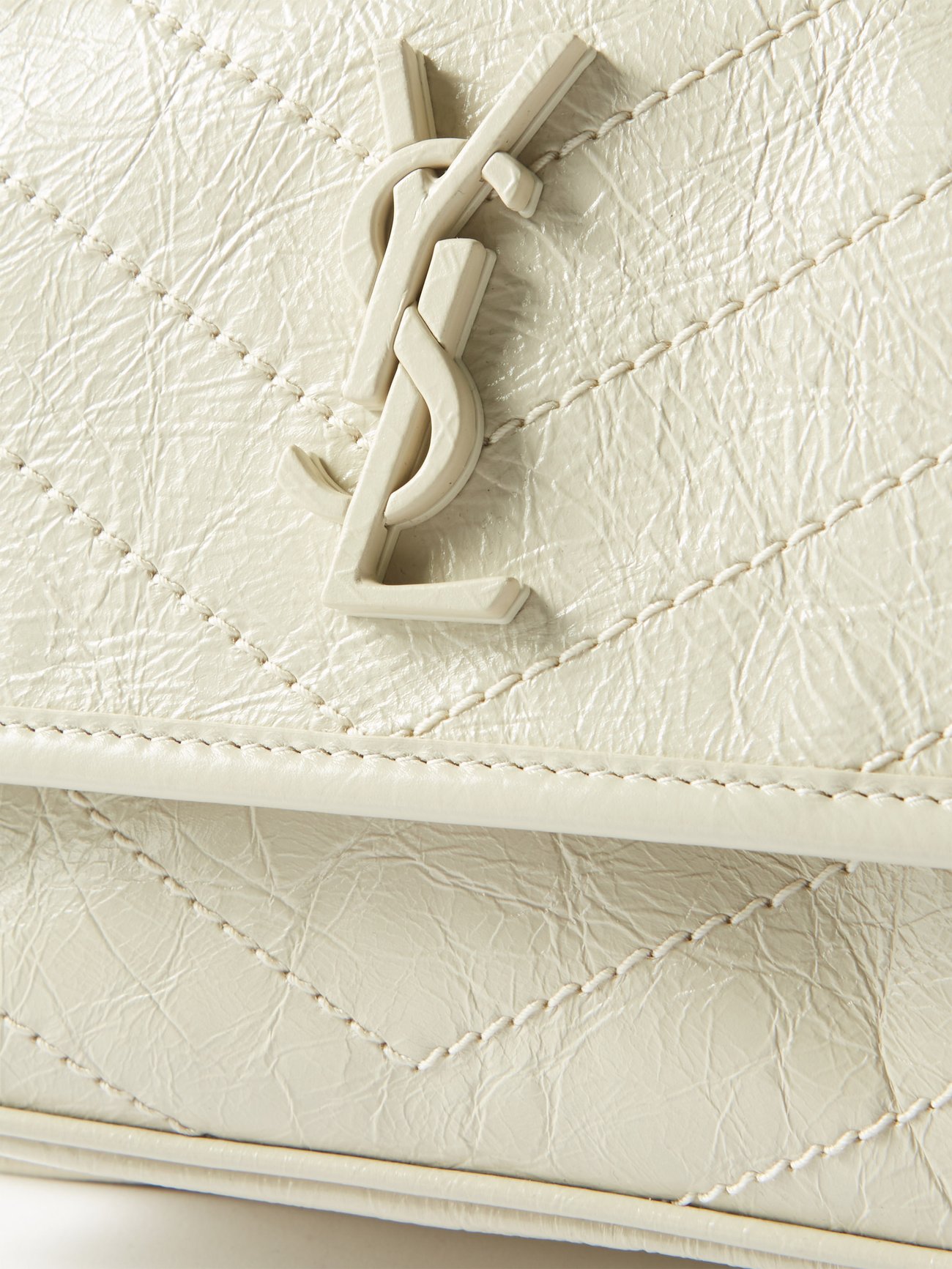 Saint Laurent Niki Baby in Crinkled Vintage Leather - White
