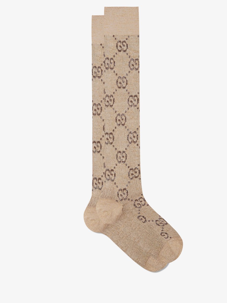 Neutral GG-jacquard cotton-blend knee-high socks | Gucci ...