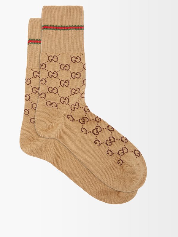 Neutral GG-jacquard Web-striped cotton-blend socks