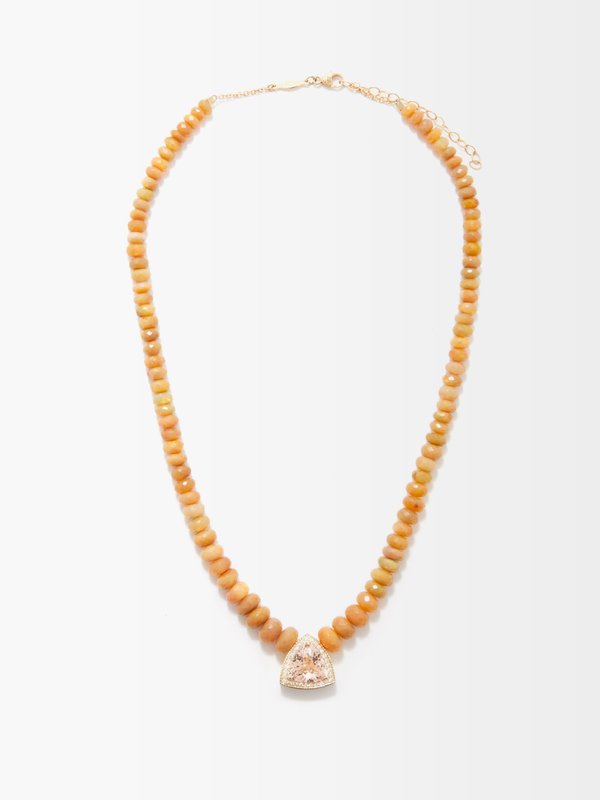 Jacquie Aiche Diamond, morganite, fire opal & 14kt gold necklace