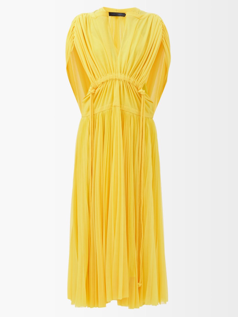 Yellow V-neck pleated jersey dress | Proenza Schouler | MATCHESFASHION AU