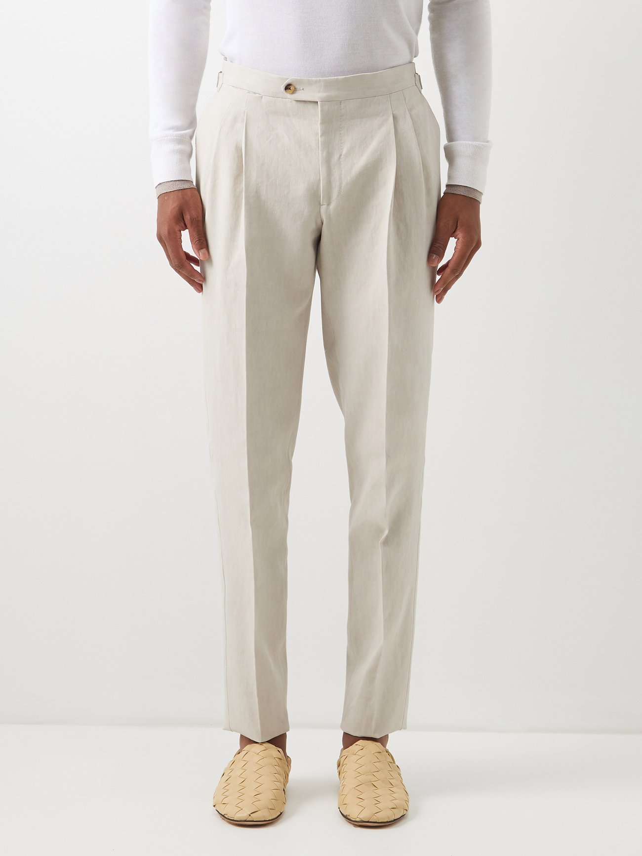 Double-pleated linen suit trousers