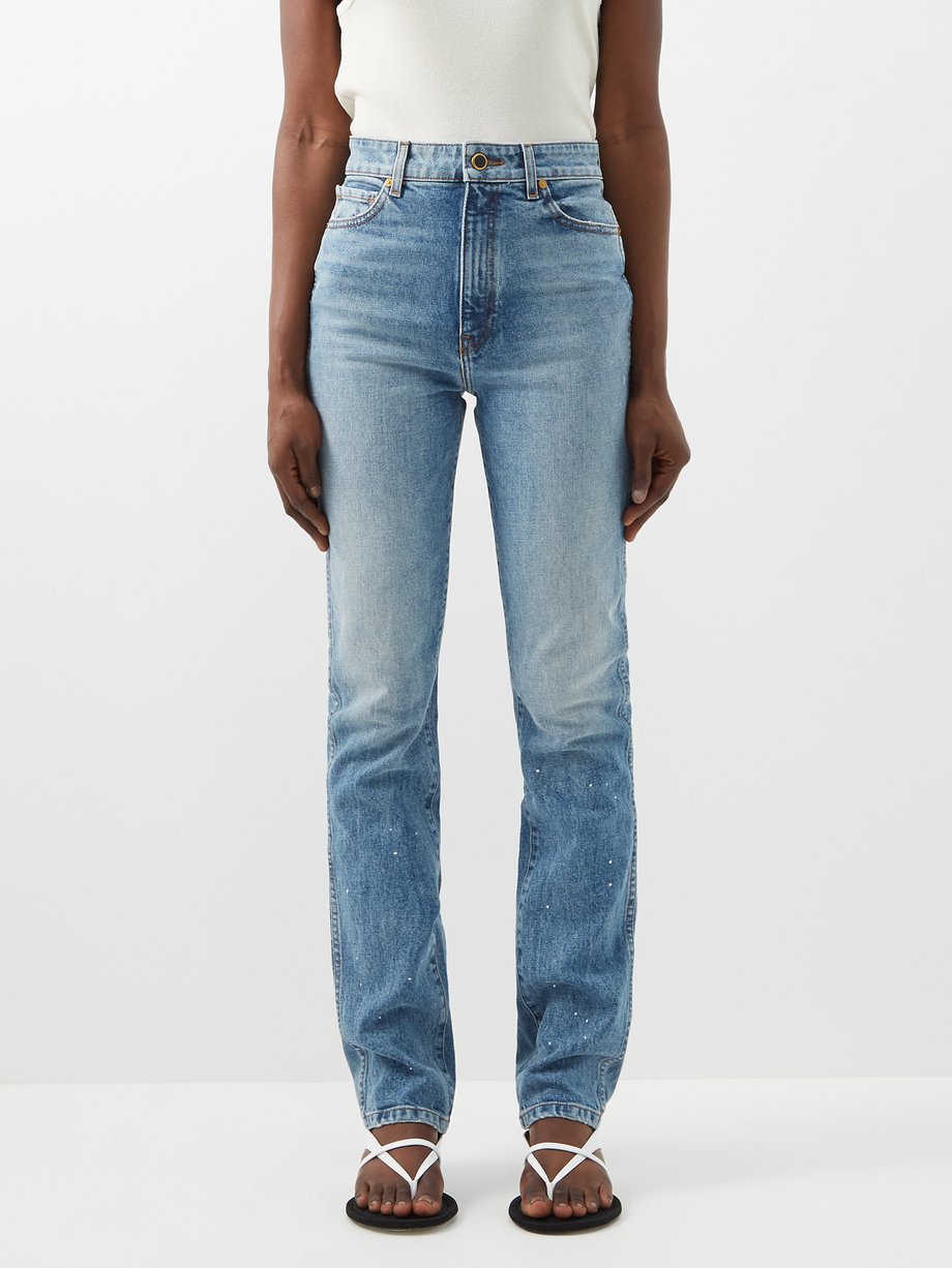 Blue Daria paint-splatter straight-leg jeans | Khaite | MATCHESFASHION UK