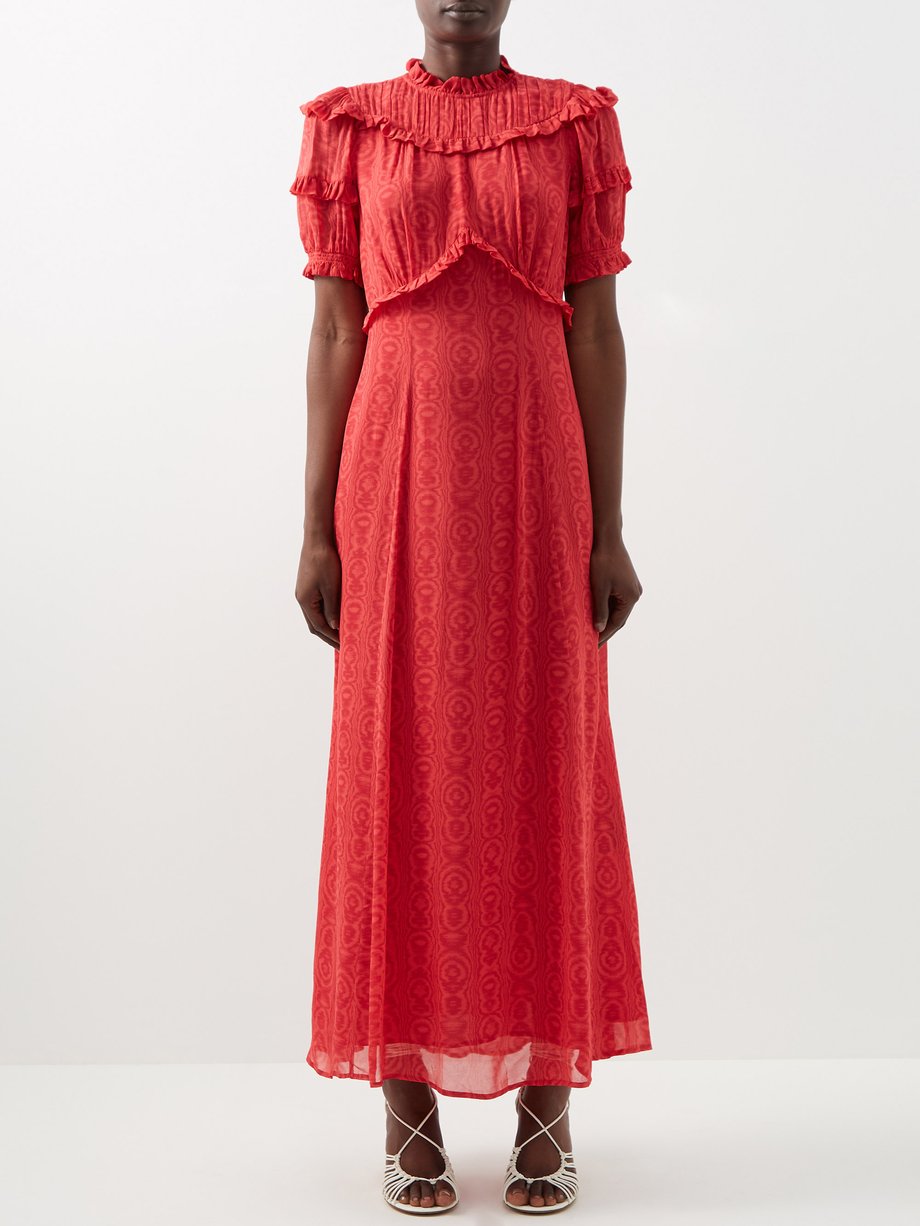 Red Violetta ruffled moiré-jacquard georgette dress | Cefinn ...