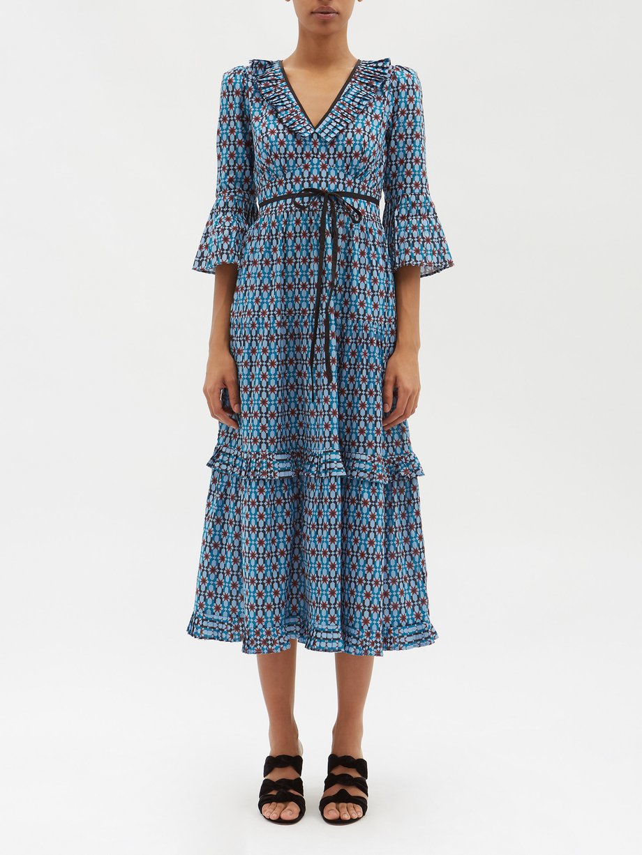 Blue Cordelia geometric-print cotton-voile dress | Cefinn ...
