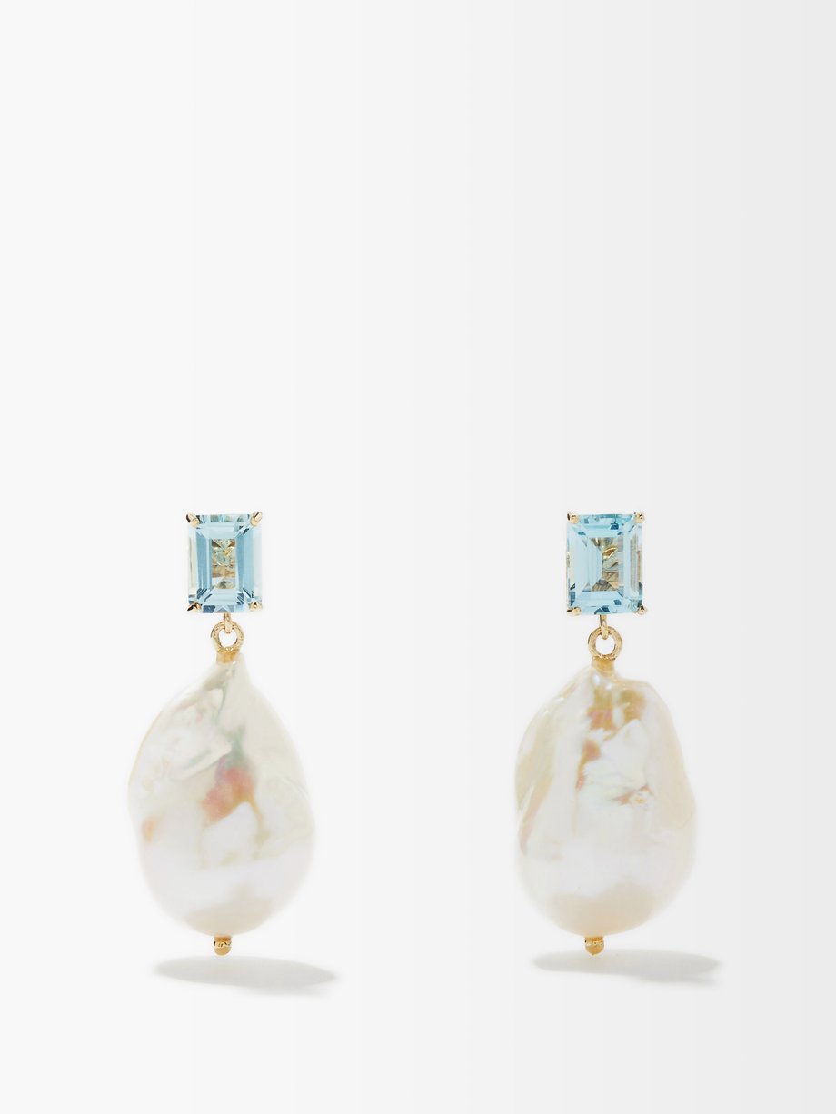 Mateo Topaz, baroque pearl & 14kt gold earrings