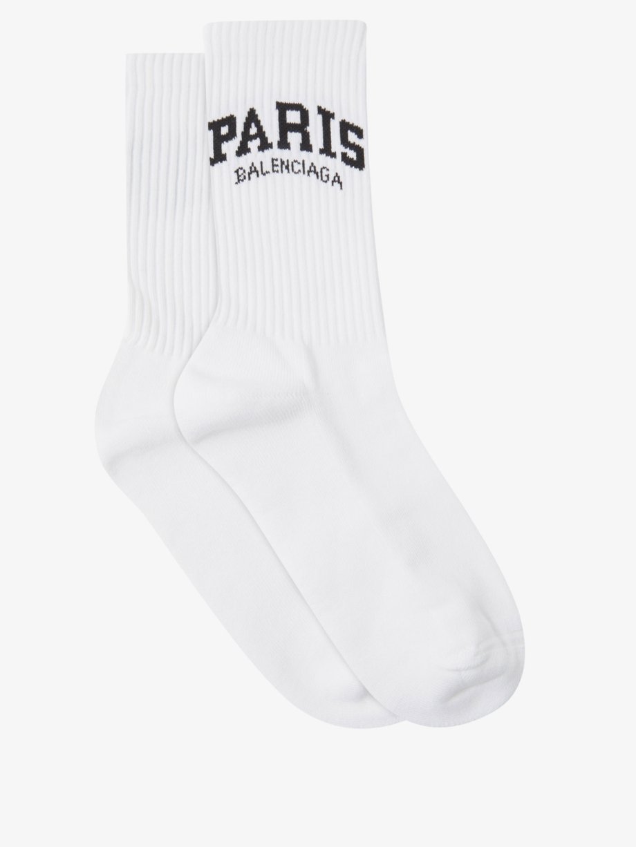White Paris jacquard-logo cotton-blend socks | Balenciaga | MATCHESFASHION